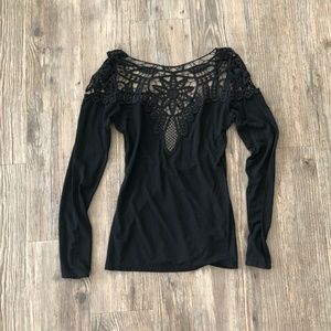 Black, low back, Lace shoulder top